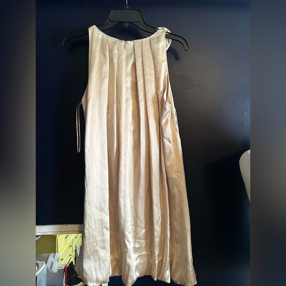 A.B.S. Allen Schwartz Champagne Pleated Rosette Cocktail Dress Size 8 - Picture 4 of 7